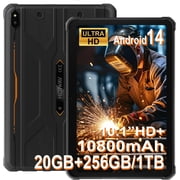 HOTWAV R10 Pro Rugged Tablet, 20GB 256GB/TF 1TB Android 14 Tablet, 10.1inch HD Waterproof Tablets, 10800mAh Battery