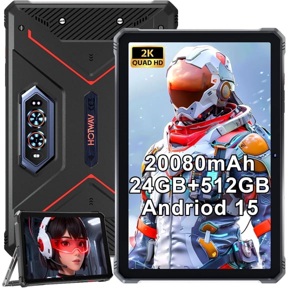 HOTWAV R9 Plus Rugged Tablet, IP68 & IP69K Waterproof Drop-Proof 11 Inch 2K FHD 24GB 512GB/TF 2TB Tablet, 20080mAh Battery