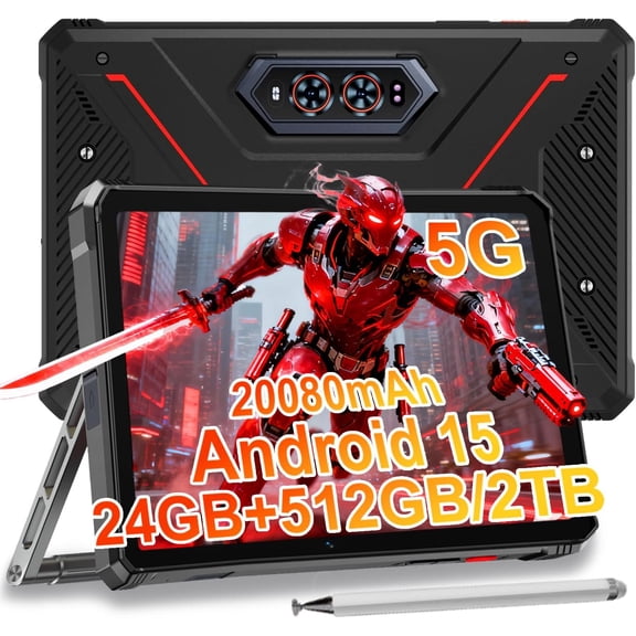 HOTWAV R9 Ultra 5G Rugged Tablet, 24GB+512GB/TF 2TB Android 15 Tablet, 11 Inch 2K FHD Waterproof Tablets, 20080mAh,Red