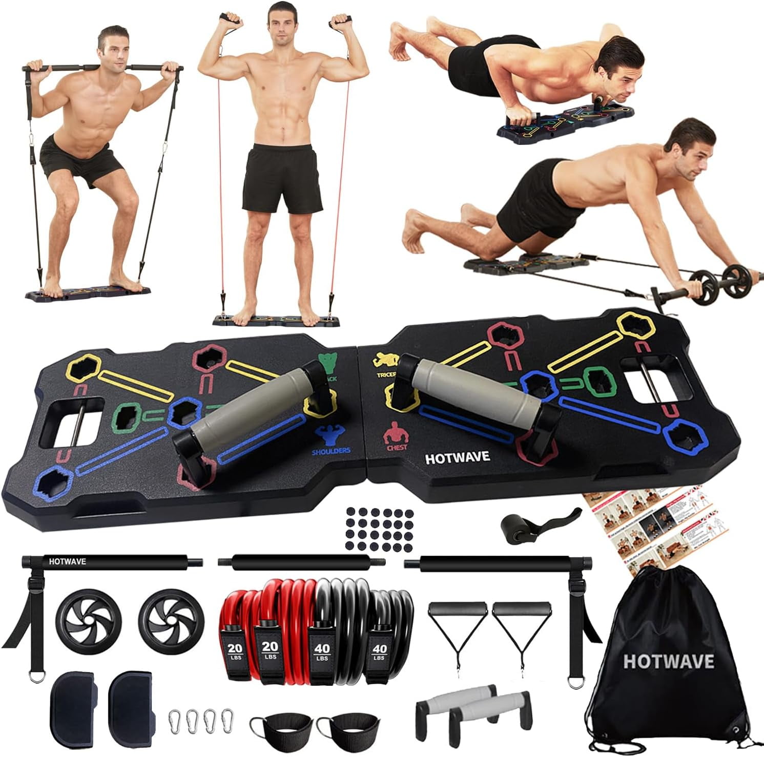 HOTWAVE Portable Workout Equipment with 20 Gym Accessories.Push Up ...