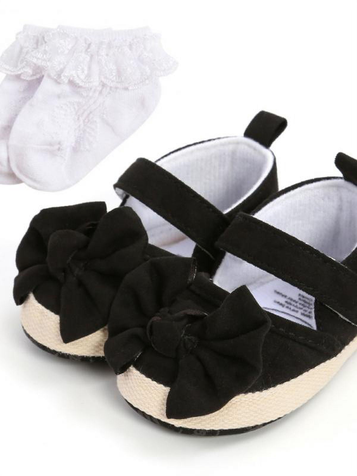 Baby Girls Mary Jane Flats With Bow Soft Sole Non-Slip Crib Shoes Infant Toddler First Walkers Princess Dress Shoes