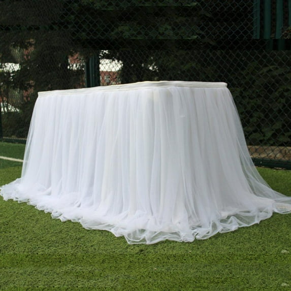 HOTWINTER Tulle Table Skirt Tutu Table Skirts with Gold Trim for Rectangle Tables Baby Shower Girl Unicorn Party Wedding Princess Birthday