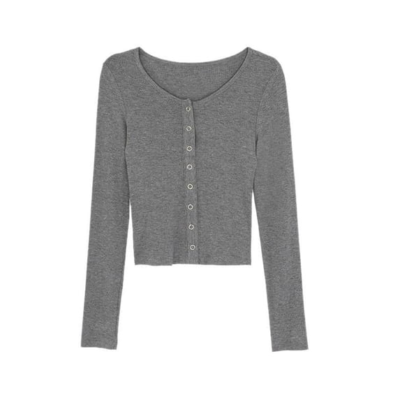 HOTWINTER Womens Long Sleeve Tops V Neck Pullover T-Shirt with Buttons Ribbed Knit Basic Tee