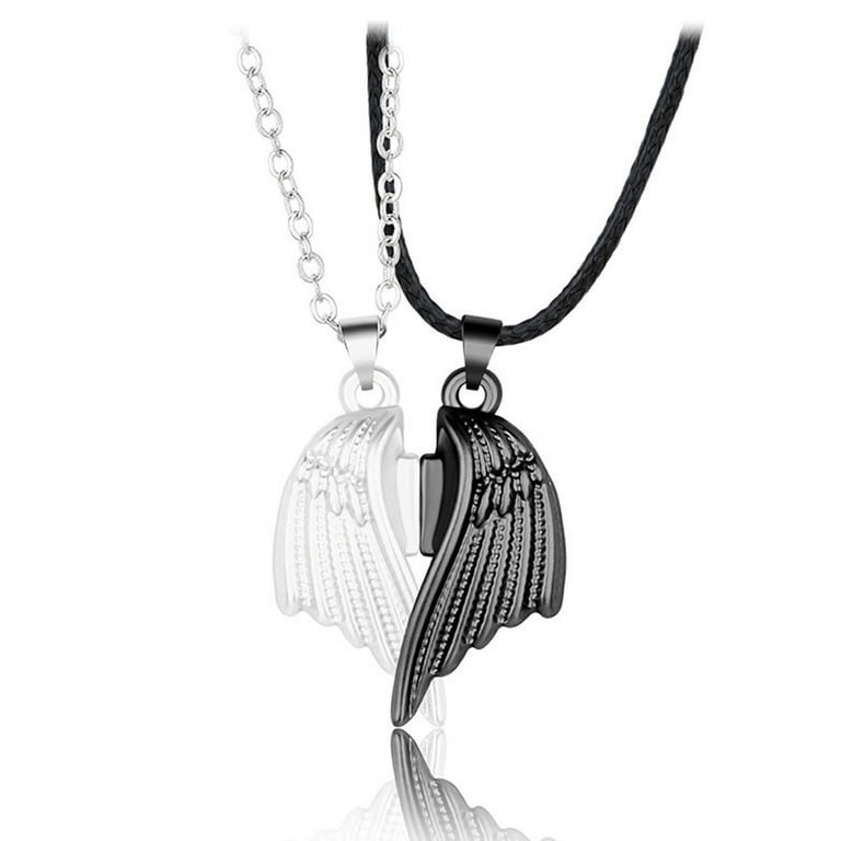 HOTYA 2 Pcs set Angel Demon Wing Link Chain Necklace Magnets Heart