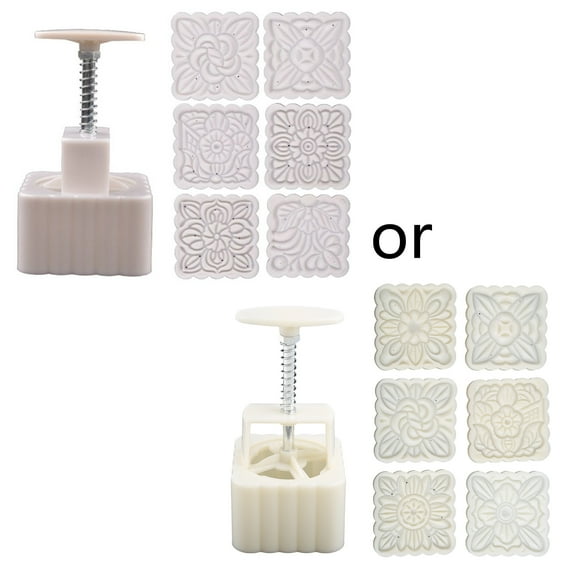 HOTYA 250g Mooncake Mold with 6pcs Square Flower Stamps Hand Press Moon Cake Pastry