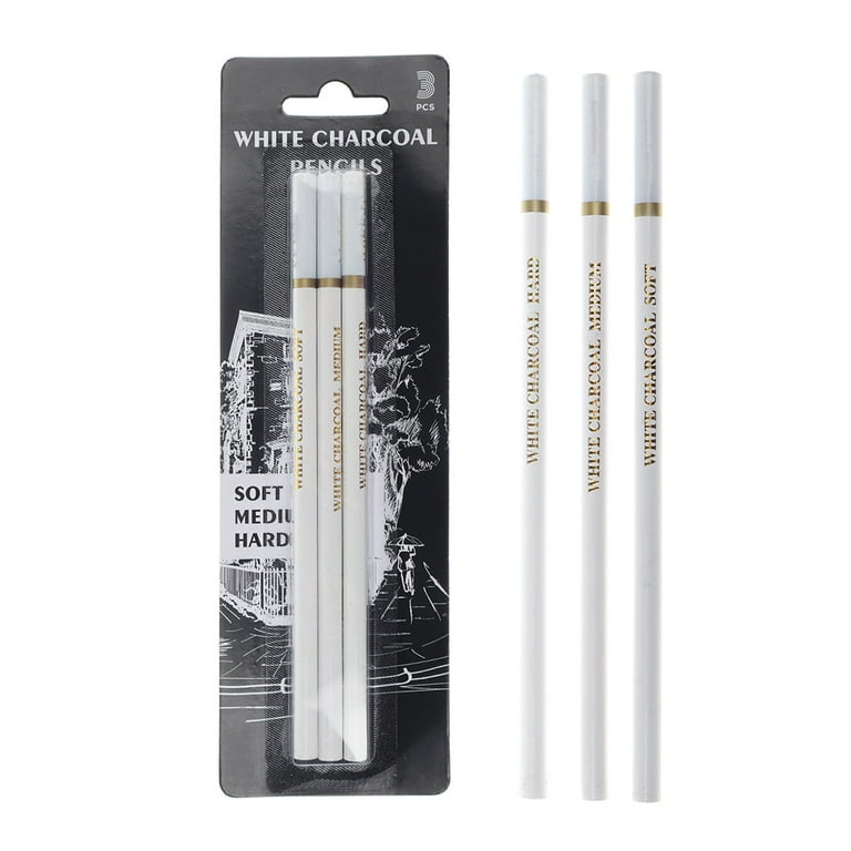 HOTYA 3pcs Professional White Charcoal Pencils White Chalk Pencils