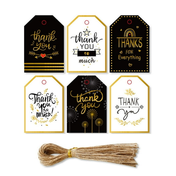 HOTYA 48/96 Sets Thank You Tags Hot Stamping Gift Tag with Jute Twine for Art Crafts DIY Hang Labels Wedding Christmas Thanksgiving Favors