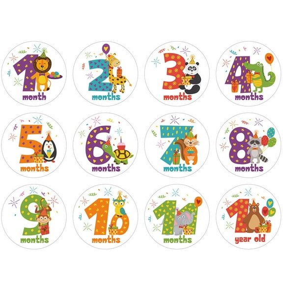 HOTYA Milestone Memorial Month Sticker Cartoon Animal Baby Monthly Stickers Photography Commemorative Card Number Photo Props