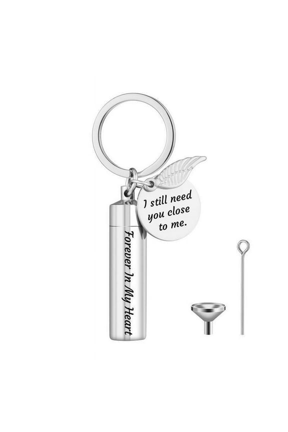 Vintage Memorial Keepsake Keychain Stainless Steel Cylinder Cremation Ashes Gift
