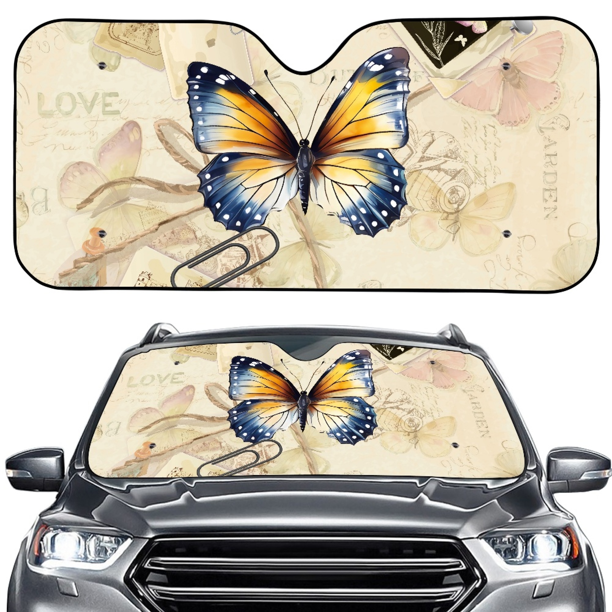 HOTYD Butterfly Printed Car Windshield Sunshade Made of Aluminum Foil