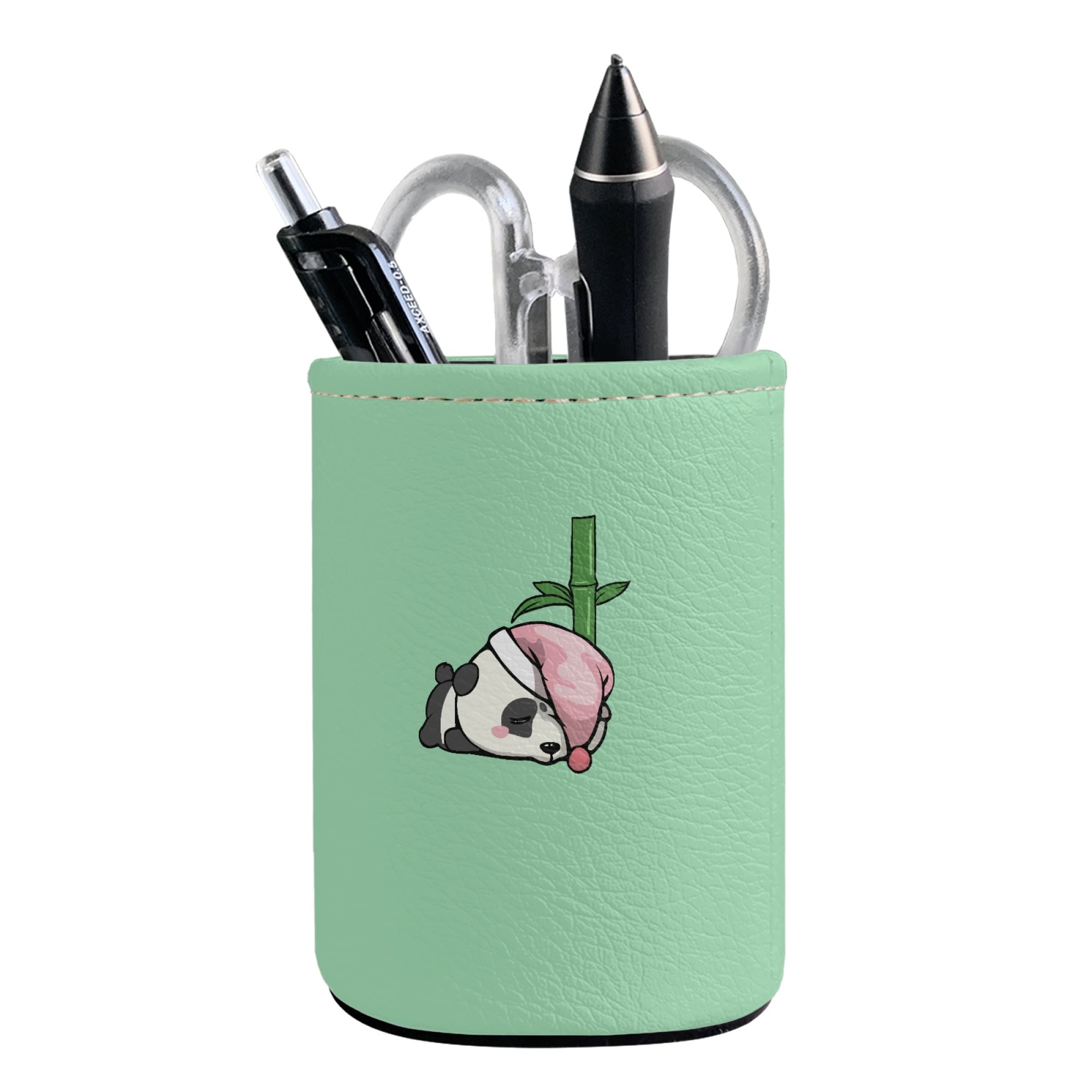 HOTYD Panda Print Desk Pen Holder Desktop Organizer Box PU Material Durable Large Capacity