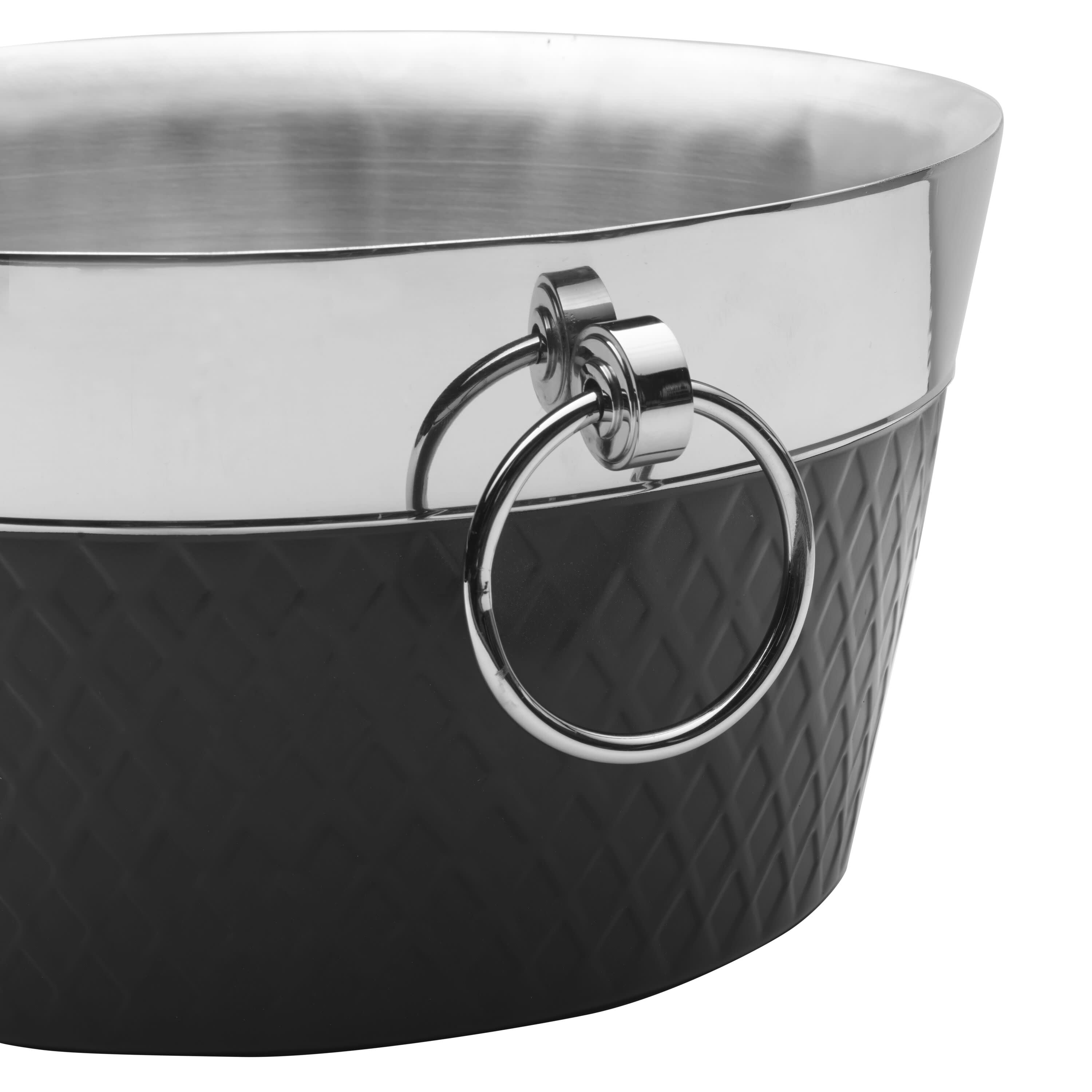 Black and Stainless Steel Double-Walled Beverage Tub with Ring Handles