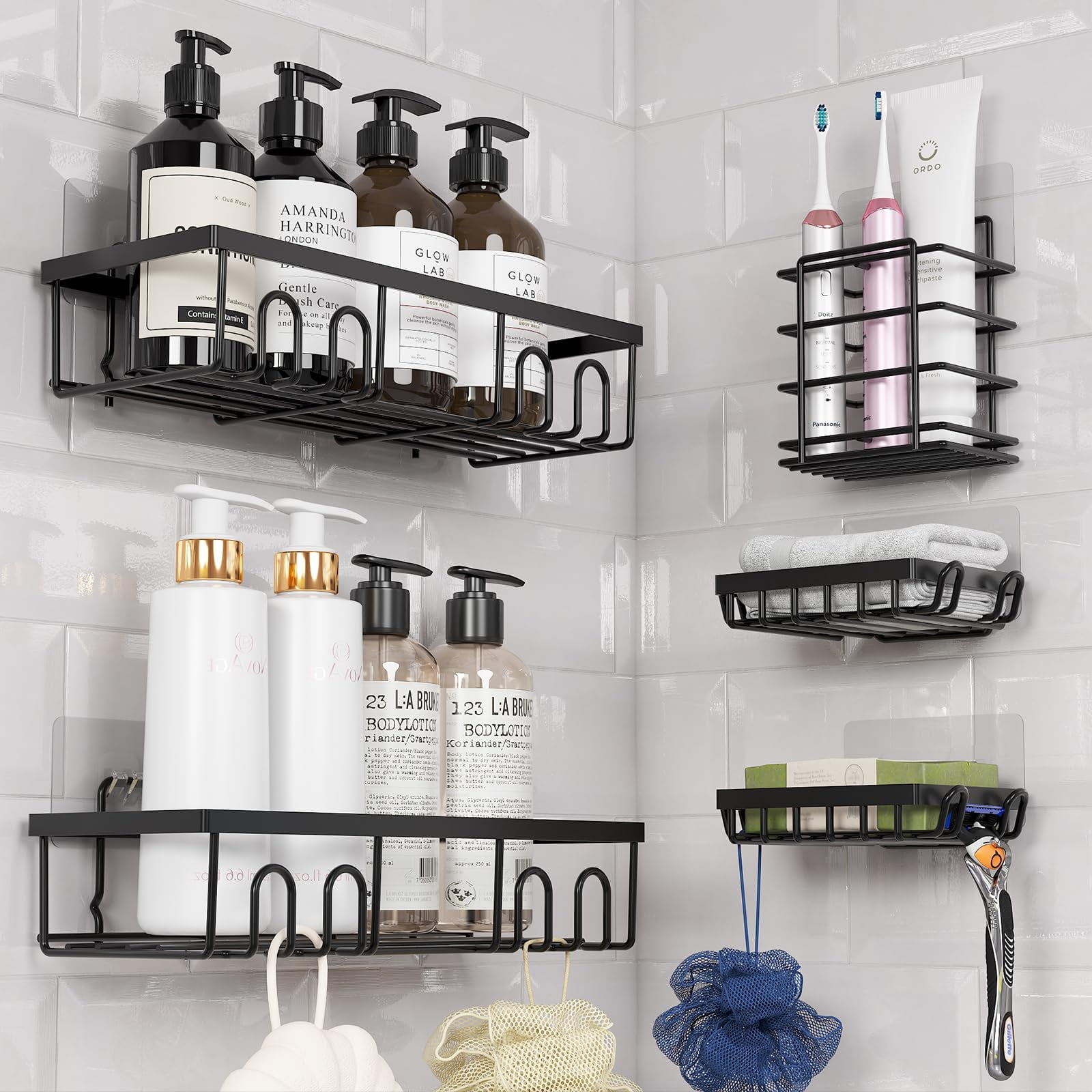 FAFOOU Shower Caddy, Bathroom Shower Organizer [5-Pack], Adhesive Shower Shelves for Bathroom Storage, Stainless Steel Rustproof Large Shower Shelf