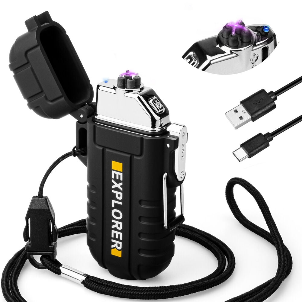 HOUFIY Waterproof Lighter Outdoor Windproof Lighter Dual Arc Lighter