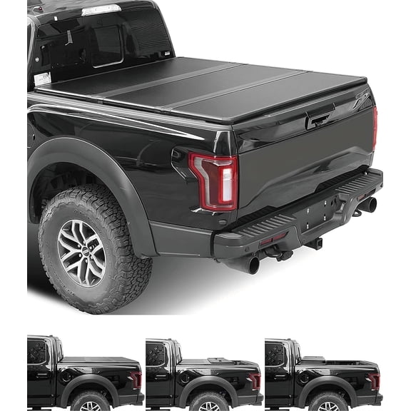 HOUGEET 3-Fold Hard Bed Tonneau Cover Fits for 2015-2025 Ford F150 F-150 - Pickup Truck Bed Covers with LED Lights, Security Anti-Theft Style - 5.5FT