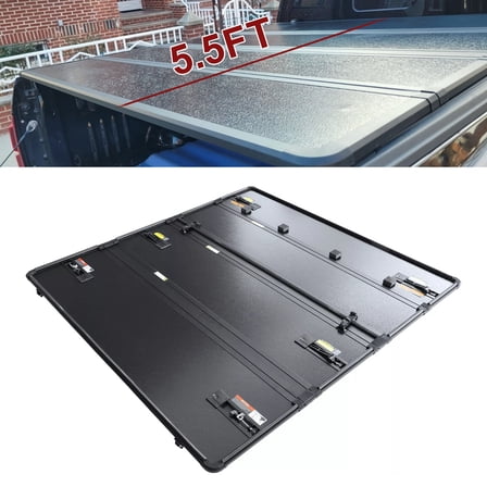 HOUGEET 5'5" Hard Truck Bed Tonneau Cover Quad-Fold Fit for Toyota Tundra 2014-2024