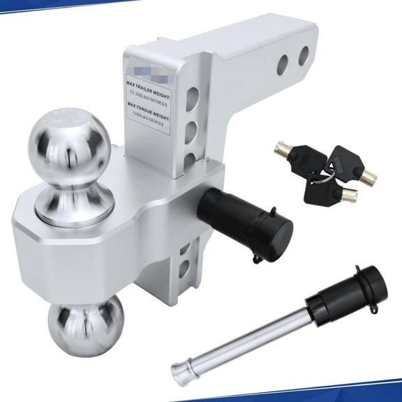 HOUGEET Adjustable Hitch for Trailer 2" Receiver with 6-inch Drop/Rise 12,500LBS GTW Silver