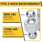 HOUGEET Adjustable Trailer Hitch, Fits 2.5 Receiver, 6 Inch Drop/Rise Heavy Duty Aluminum Drop Hitch 12500 LBS GTW Silver