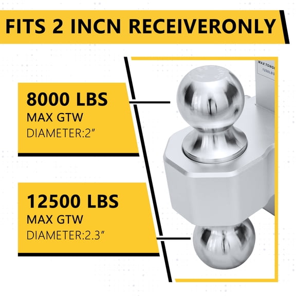 HOUGEET Adjustable Trailer Hitch, Fits 2.5'' Receiver, 6 Inch Drop/Rise Heavy Duty Aluminum Drop Hitch 12500 LBS GTW Silver