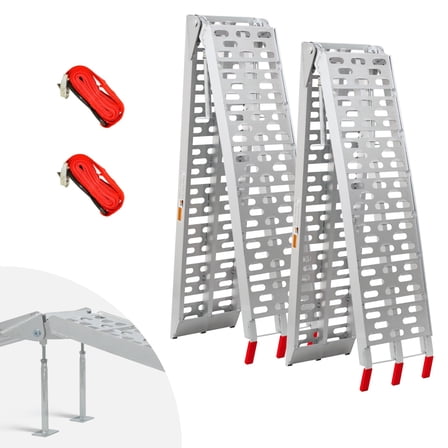 HOUGEET Aluminum Ramps 7.5ft, Folding Arched Loading Pickup Truck Ramps with Legs, Upgraded Ramps for ATVs, Motorcycles, Lawnmowers, 2200lbs 2Pcs