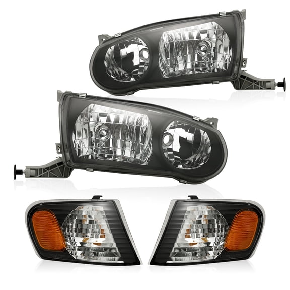 HOUGEET Black Headlights w/Corner Signal Lamps L+R Set 4pcs Fit for Toyota Corolla 2001-2002