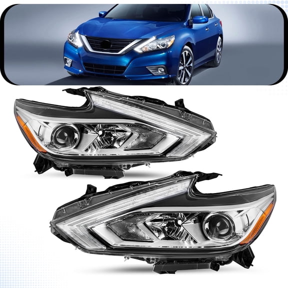 HOUGEET Fit for 2016-2018 Nissan Altima Halogen Headlight Chrome Housing LH&RH