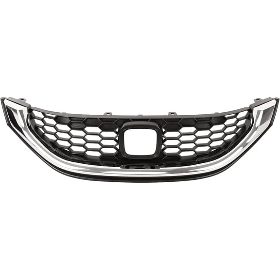 HOUGEET Fit for 2013-2015 Honda Civic Sedan Front Bumper Upper Grille Grill W/Chrome Trim