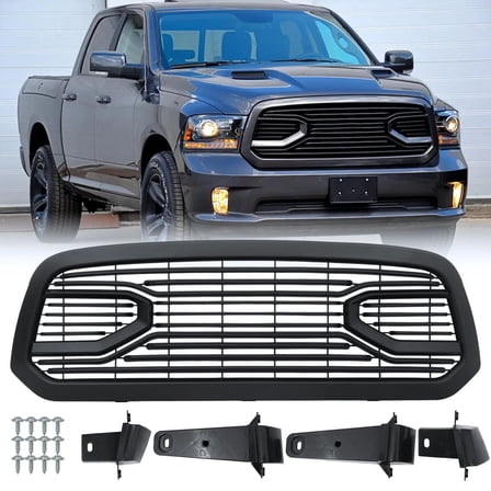 HOUGEET Fit for 2013-2018 Dodge RAM 1500 Big Horn Style Bumper Grille Front Grille Black Shell