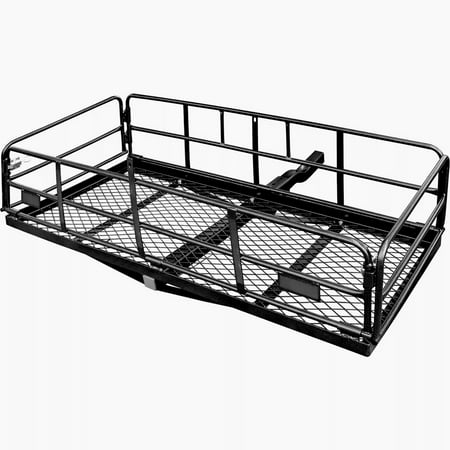 HOUGEET Folding Hitch Mount Cargo Carrier, 60" x 24" x 14" Trailer Hitch Cargo Rack – Heavy Duty Steel Foldable Rear Luggage Basket for SUV & Car, Fit 2" Receiver & 500?LBS Capacity