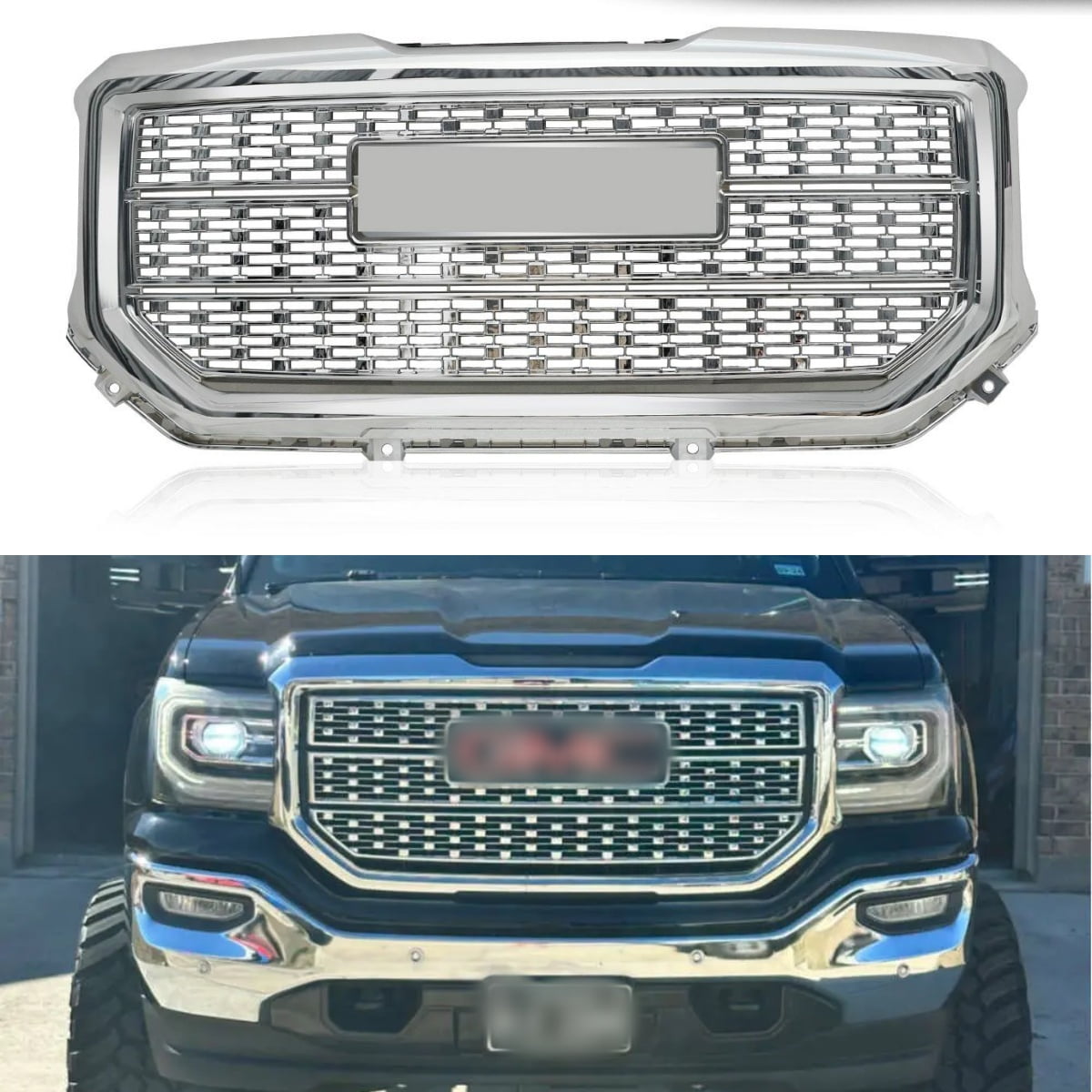 HOUGEET Front Bumper Upper Grill Fit for 2016-2018 GMC Sierra 1500 Base SLT SLE,Denali Style
