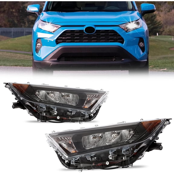 HOUGEET Headlamp Assembly Fit for 2019-2022 Toyota RAV4 LE XLE LED Headlights Chrome Housing (Pair Driver Left Side & Passenger Right Side)