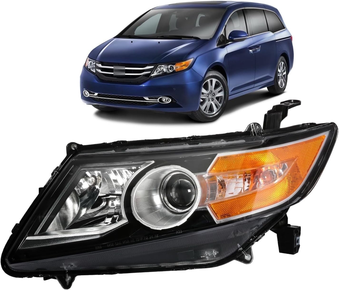 HOUGEET Headlight Fit for 2011-2013 Honda Odyssey EX/EX-L/LX Left Drive Side Halogen With bulb(s)(Black&Chrome)