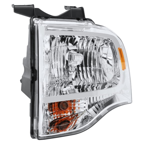 HOUGEET Headlight Assembly Fit for Ford Expedition 2007-2014,OE Style Headlamp Replacement,Chrome Housing & Amber Reflector,Only for Halogen Models (Driver Side)