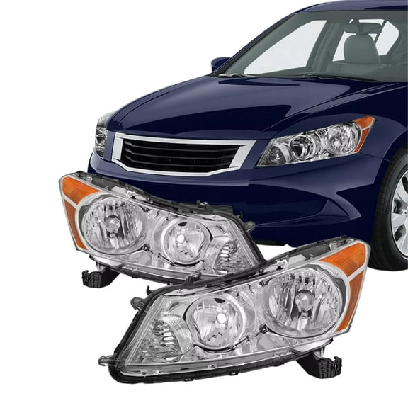 HOUGEET Headlights Assembly Factory Style Halogen Compatible with Honda Accord Sedan 2008–2012, Chrome Housing Amber Corner, Driver & Passenger Side