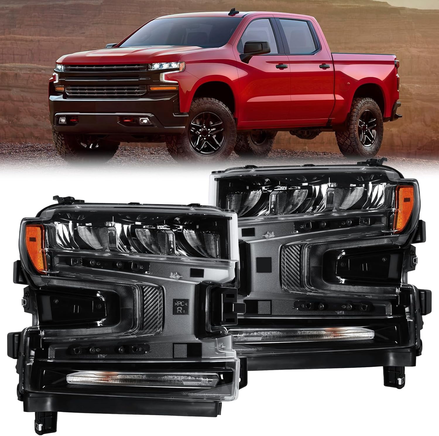 HOUGEET Headlights Assembly Fit for 2019-2021 Chevy Silverado 1500 ...