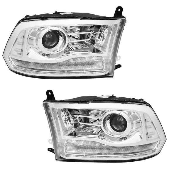 HOUGEET Headlights Assembly Fit for 2013-2018 Dodge Ram 1500 2500 3500 Projector,W/LED,Not Fit With Factory Projector Model, Driver Passenger Side