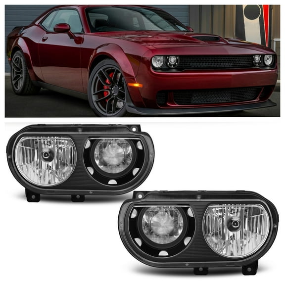 HOUGEET Headlights Assembly Fit for Dodge Challenger 2008-2014 Headlamps Halogen Driver Side and Passenger Side