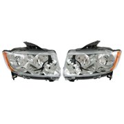 HOUGEET Headlights Assembly Pair Fit for Jeep 2011-2013 Grand Cherokee Fit for 2011-2017 Compass Chrome
