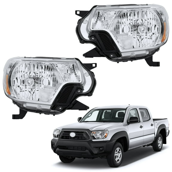 HOUGEET Headlights Assembly Pair Fits for Toyota Tacoma 2012 2013 2014 2015 Chrome Housing Lamps