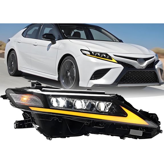 HOUGEET Headlights Fit for 2018-2024 Toyota Camry Full LED Style, Triple Beam Headlights, Front Right Passenger Side Projector Headlamp, with DRL Lights Turn Signal Lights