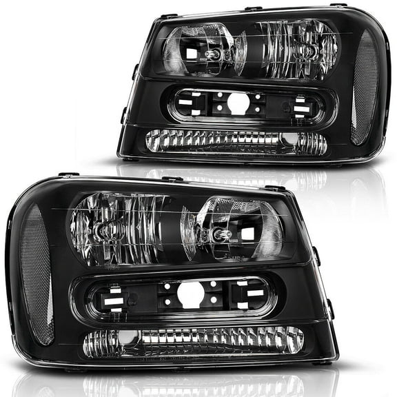 HOUGEET Headlights Fit for 2002-2009 TrailBlazer Clear Lens Black Housing Headlamps Pair
