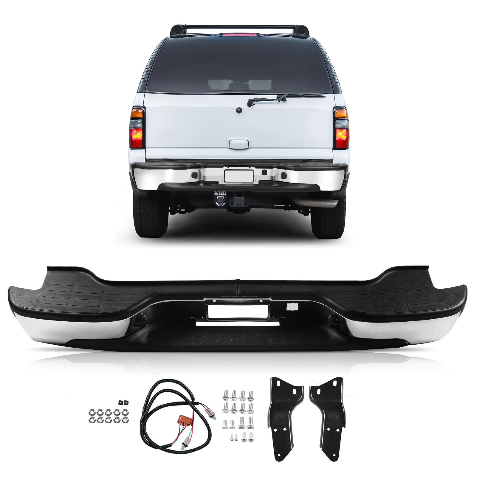 Back Bumper Cover HOUGEET Rear Step Bumper Fit for 2000-2006 Chevy Suburban 1500/2500 for