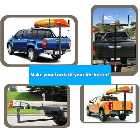 HOUGEET Truck Bed Extender, 2 in 1 Design Foldable Pick Up Truck Bed Hitch Mount Extension Rack For Canoe Kayak Ladder Lumber,800lbs Load Capacity