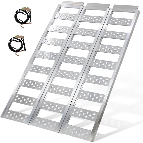 Aluminum Tri-Fold Ramp with Treads, 1600 lbs Capacity/535lbs per Section, ATV Ramp with Load Straps for Motorcycles, Truck Bed, ATVS, UTVS, Trailer, Tractor,Lawnmowers, Snow Blowers