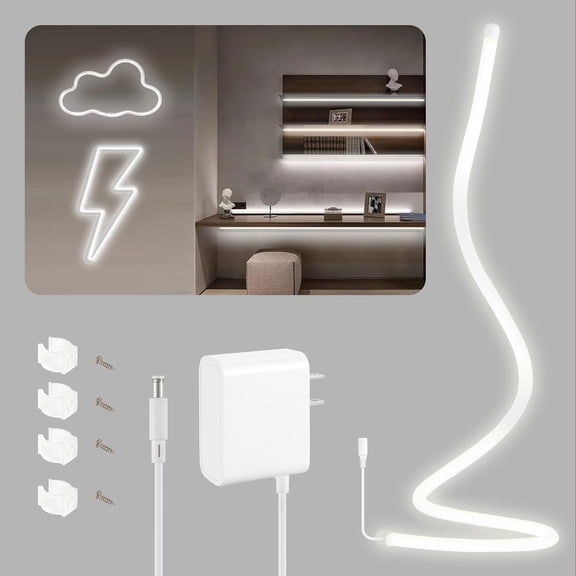 HOUHUI LED Neon Rope Light 360 Lighting,3.28Ft Round Tube 6500K White LED Strip Lights 360 Degree Illumination,IP65 Waterproof Flexible DIY Neon Rope Lights for Bedroom Gaming Room Wall Lights Decor