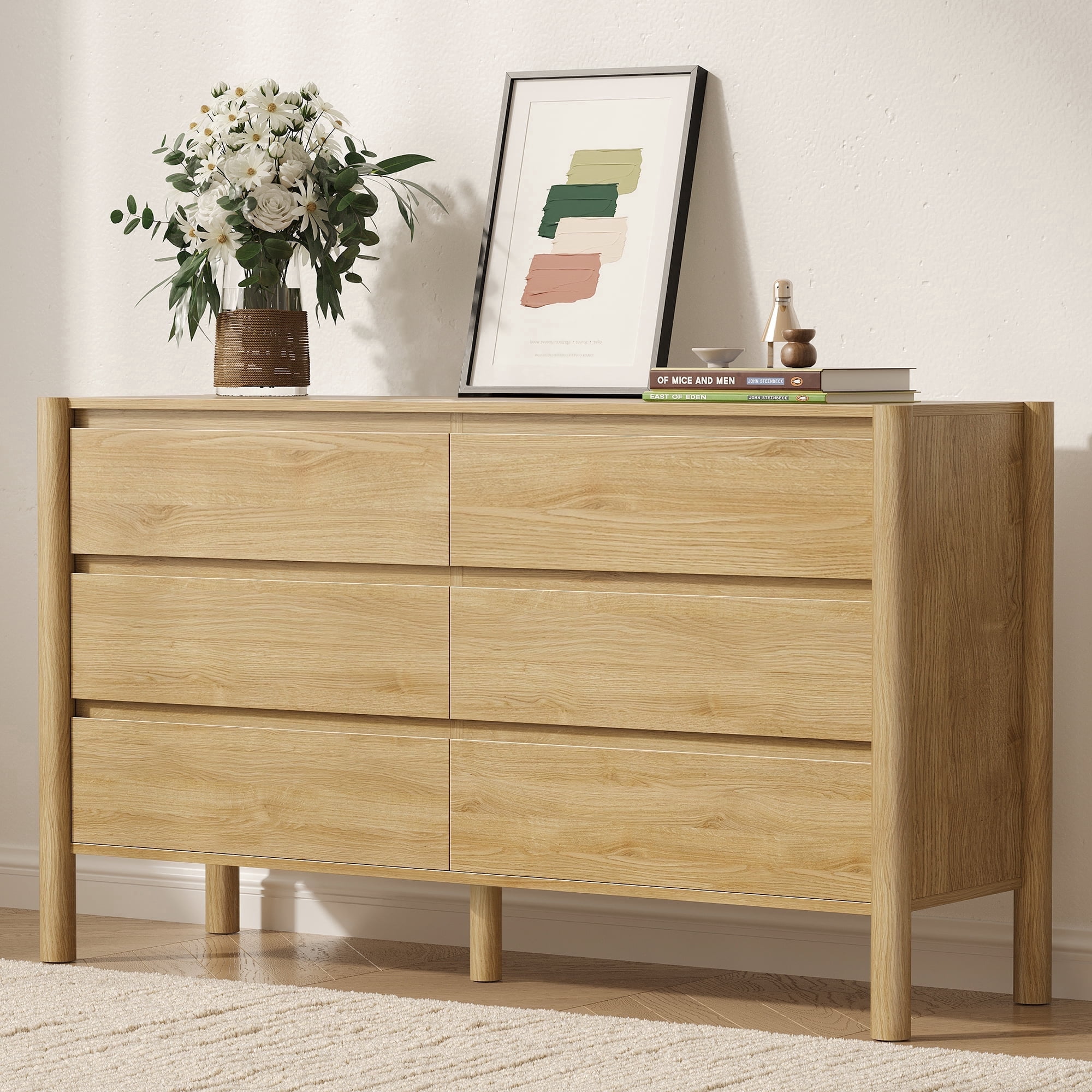 HOUROM Dresser for Bedroom,9-Drawers,63" Wide Farmhouse Large Dressers & Chest,4 Solid Wood Legs,TV Stand, Storage Organizer Furniture for Bedroom(Brown)