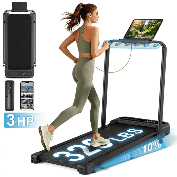 HOURUN Walking Pad with 10% Incline, Walking Pad Treadmill for Home, Walking Pad Under Desk with Handle Bar, Foldable Walking Pad, Black