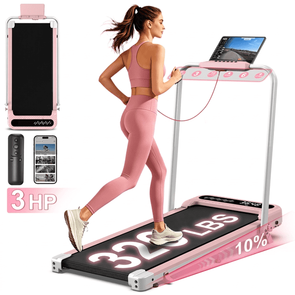 HOURUN Walking Pad with 10% Incline, Walking Pad Treadmill for Home, Walking Pad Under Desk with Handle Bar, Foldable Walking Pad, Pink