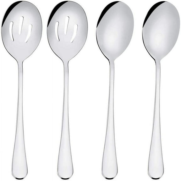 HOUSDAY Serving Spoon Sets, Includes 2 Serving Spoons and 2 Slotted Serving Spoons, 8 3/4" Stainless Steel Buffet Banquet Spoons