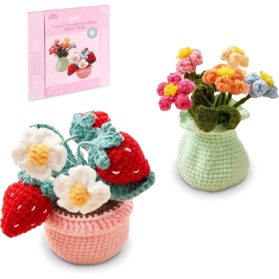 HOUSE CREATIVITY Handmade Valentine Gift Idea - DIY Crochet Strawberry Planter Kit | Adorable Home Decor, Beginner Friendly Craft with All Supplies Included